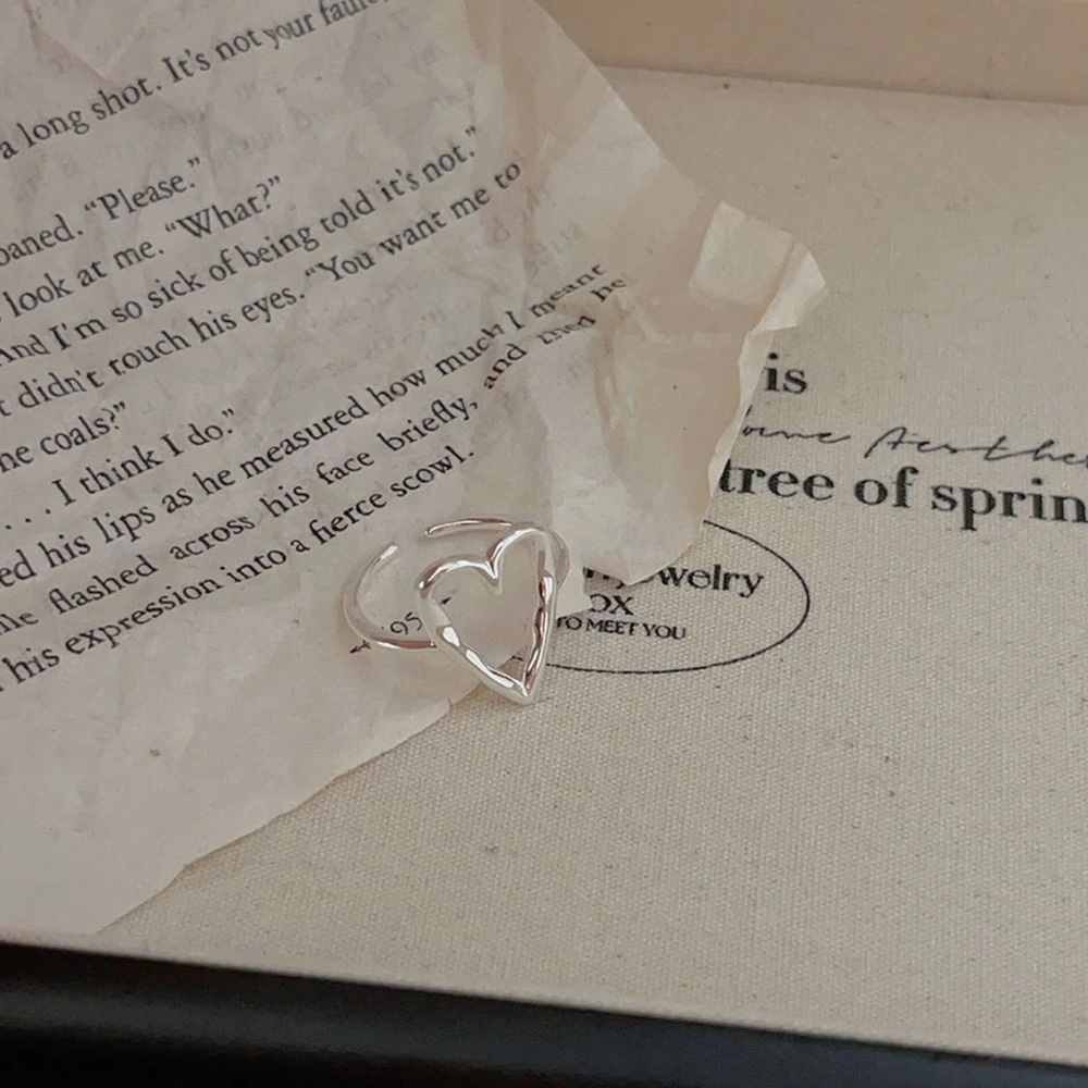Sterling Silver Simple Style Heart Shape Open Rings - Picture 3 of 6